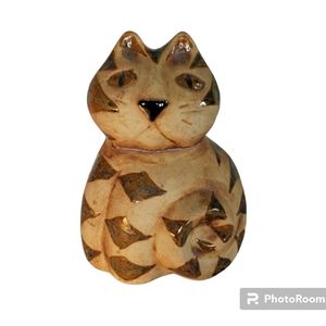 Pottery Striped Cat Figure Signed by Artist